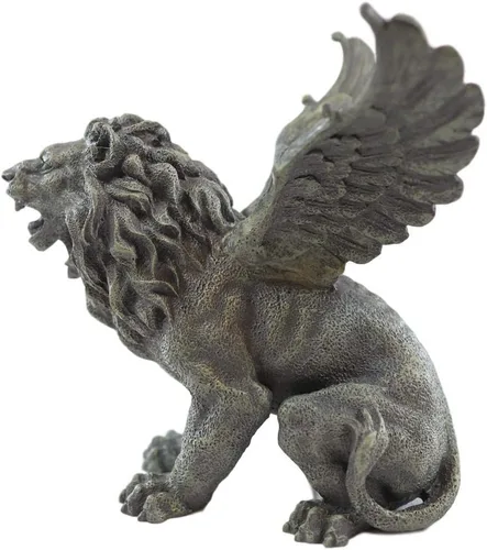Vista 3 de Ebros Gift Estatua de gárgola de león rugiente alado gótico de 7 pulgadas de alto, símbolo de majestad realeza, poder dominio, macabro, mítico