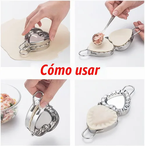 Vista 6 de Molde para ravioles en forma de corazón Pierogi Máquina de albóndigas, molde de prensa de Goya Empanada de acero inoxidable, crimpadora de moldes
