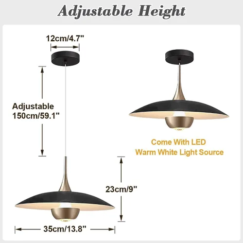 Vista 2 de KCO Iluminación moderna de metal negro lámpara colgante de latón dorado isla de cocina lámpara colgante industrial mate negro granero Pedant
