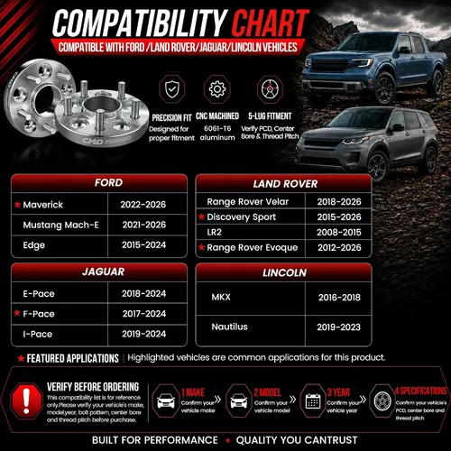 Vista 3 de Espaciadores de rueda centrados de 0.197 in de 5 x 108 (5 x 4.25) compatibles con Ford Mustang Mach-E Edge Maverick, compatible con Land Rover LR2