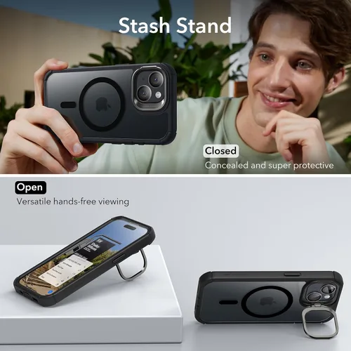 Vista 5 de ESR Funda para iPhone 15 con soporte, compatible con MagSafe, funda de cuerpo completo a prueba de caídas de grado militar con protector de pantalla