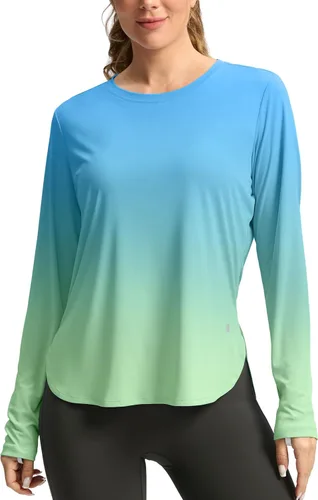 Vista 9 de Camisetas de sol para mujer, con protección ultravioleta FPU 50+, manga larga, ligera, de secado rápido, para entrenamiento, senderismo, para mujer