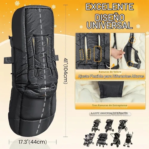 Vista 5 de IvyWind Saco para Pies de Cochecito, Saco de Invierno para Cochecito de Bebé con Cremallera Extraíble, Saco de Dormir Universal Cálido para Clima