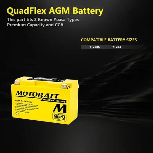 Vista 6 de MotoBatt Reemplazo de batería AGM sellada MB7U de 12 voltios y 6.7 Ah - YT7B-BS/YT7B-4