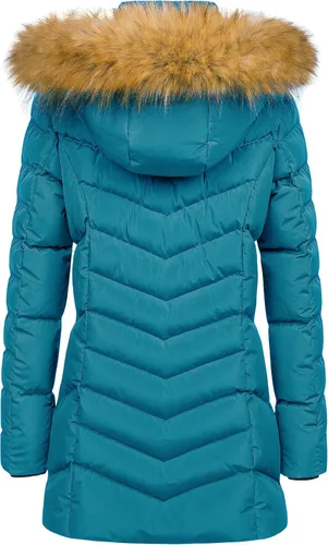 Vista 2 de CREATMO US Abrigo de invierno con capucha para mujer, impermeable, cálido, largo acolchado, parka Azul (Acid Blue)
