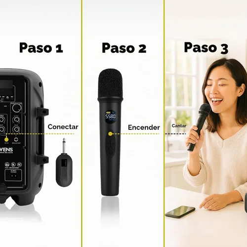 Vista 9 de Sistema de Micrófono Inalámbrico Bowens – Micrófono Inalámbrico para Karaoke con Receptor, Control de Eco, Pantalla LCD, Carga USB-C, Adaptador