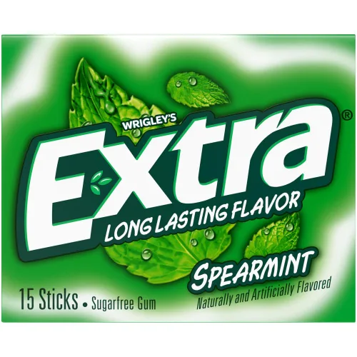 Vista 4 de EXTRA Gum Spearmint - Goma de mascar sin azúcar, paquete individual, 15 barras