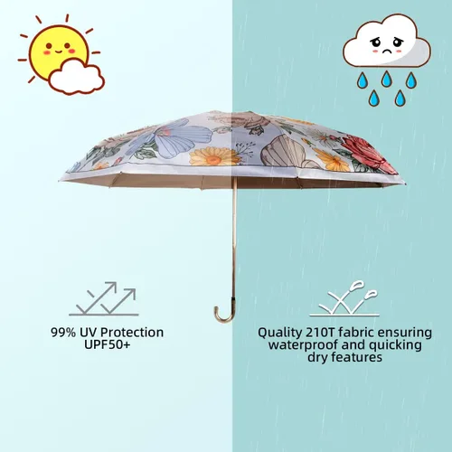 Vista 3 de KAYLEINSTER Travel Umbrella Compact Folding Umbrella,Small Umbrella for Rain & Sun,Parasol Umbrella UV Protection UV Blocker,8 Ribs Windproof