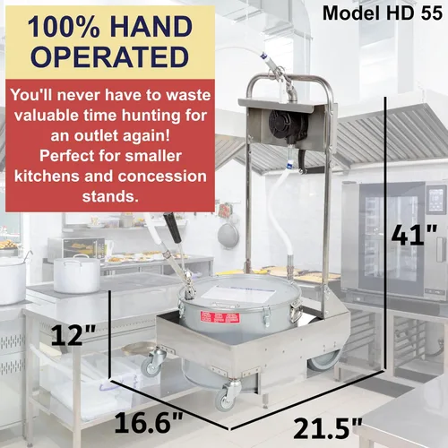 Vista 5 de MirOil - Máquina de filtro de aceite para freidora profunda, sistema de filtración de aceite de freír operado a mano con ruedas y carro, filtro