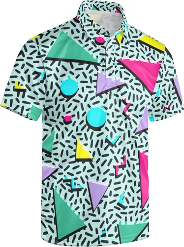Vista 130 de Camisa de golf de los años 80 para hombre, ajuste seco, manga corta, estampada, divertidas, camisas de golf de los años 90 para hombre