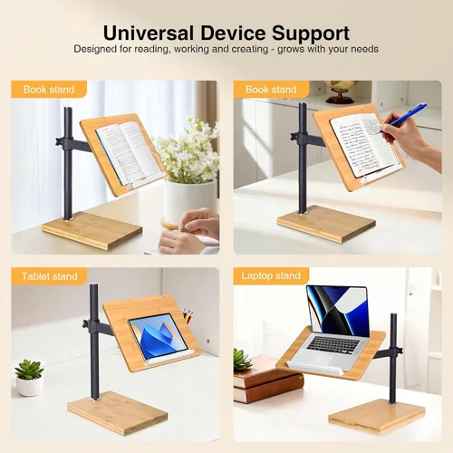 Vista 2 de wishacc Soporte de libro ajustable para lectura, soporte ergonómico de lectura de libros de escritorio con ajuste de altura y ángulo, soporte
