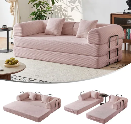 Vista 14 de Sofá cama convertible 5 en 1 de 79 pulgadas, sin montaje, sofá cama sin hueso con espuma de alta densidad, sofá cama plegable, sofá modular de pana