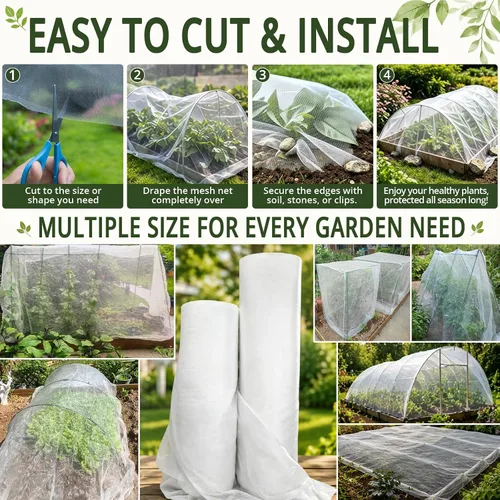 Vista 6 de Red de jardín de 4 x 12 pies, malla fina para protección de plantas, mosquitos, pájaros, barrera de malla para verduras, frutas, flores, camas