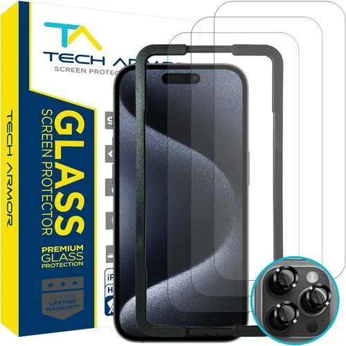 Vista 9 de Tech Armor Protector de pantalla de vidrio balístico diseñado para Apple iPhone 12 Pro Max de 6.7 pulgadas, paquete de 3 unidades de vidrio templado
