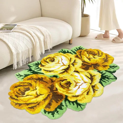 Vista 11 de Alfombrilla Abreeze con 4 rosas, alfombrillas con diseño de flores azul, hecha a mano, antideslizante (no se desliza), alfombrilla moderna, de puede