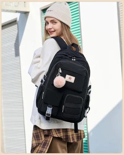 Vista 2 de Hidds Mochila escolar para adolescentes, niñas, mujeres, 15.6 pulgadas, mochila universitaria, bolsa de trabajo de pana, mochila de trabajo