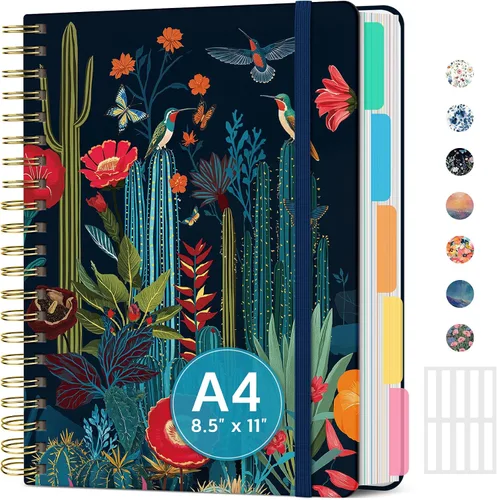 Vista 20 de Cuadernos grandes de espiral rayados para el trabajo con divisores y pestañas extraíbles, 8.5 x 11 pulgadas, bonito cuaderno de tapa dura de 5