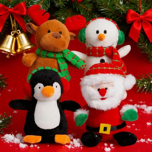 Vista 4 de Juego de 4 Muñecos de Peluche de Navidad Juguete de Peluche de Papá Noel Animal de Peluche Juguete Animal Reno Lindo Muñeco de Nieve Alce Claus