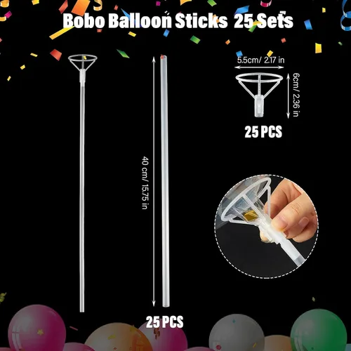 Vista 2 de Charniol 25 palos de globo con copas, soporte transparente de 16 pulgadas de largo, para globos transparentes para fiesta de cumpleaños, boda