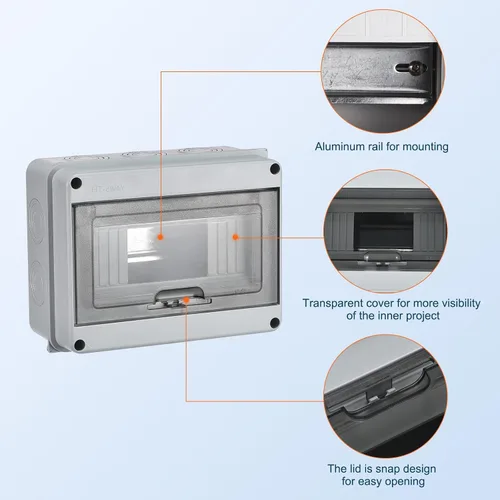 Vista 2 de MECCANIXITY Caja de disyuntor de 8 vías IP65 Caja de protección de distribución impermeable para disyuntor de pared interior con conectores