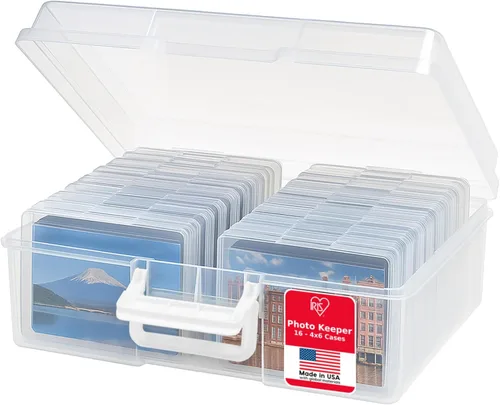 Vista 19 de IRIS USA 4 x 6 pulgadas, fabricado en Estados Unidos, paquete de 2 organizadores de fotos y caja de almacenamiento de imágenes con asa, 12 fundas