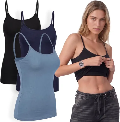 Vista 92 de Emmalise Camiseta de mujer con brasier integrado, soporte de tela sin varillas, camisola corta