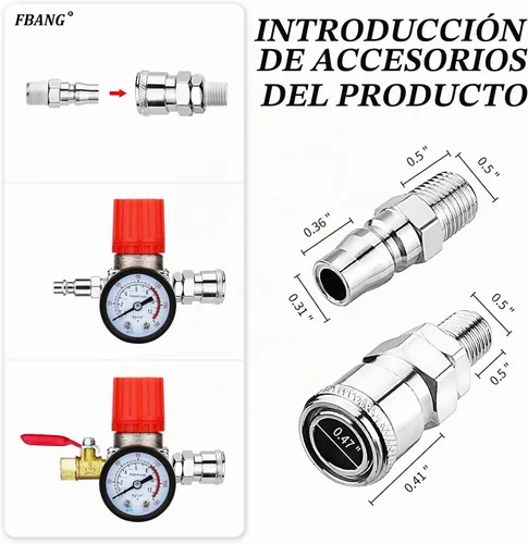 Vista 5 de Regulador de presión del compresor de aire con indicador de dial, medidor de aire de 0-175 PSI para compresor de aire y herramientas de aire