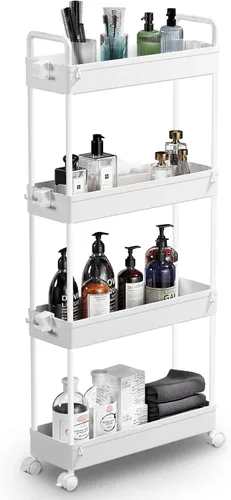 Vista 14 de SOLEJAZZ Carrito de Almacenamiento Delgado con Ruedas de 3 Niveles, Organizador de Almacenamiento Estrecho para Baño, Organizador de Utilidades