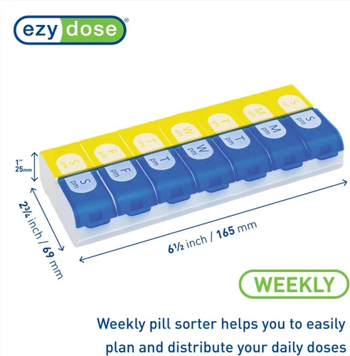 Vista 3 de EZY DOSE Organizador de píldoras semanal (7 días), planificador de medicamentos, caja de vitaminas, estuche de planificador diario, 2 veces al día