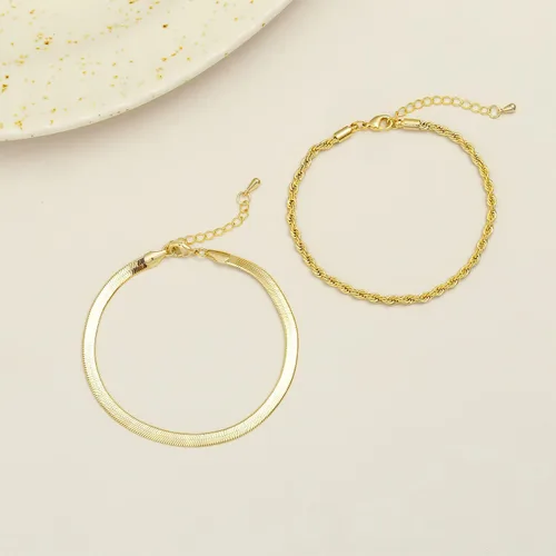 Vista 6 de MIDEEO - Pulseras chapadas en oro para mujer, juego de delgadas pulseras de cadena para combinar, de espiga, trenzada, de circonita cúbica