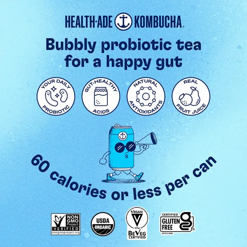 Vista 7 de Health-Ade - Té de kombucha enlatado orgánico, bebida con probióticos vivos fermentados, ácidos desintoxicantes, apoya la salud intestinal, sin OMG
