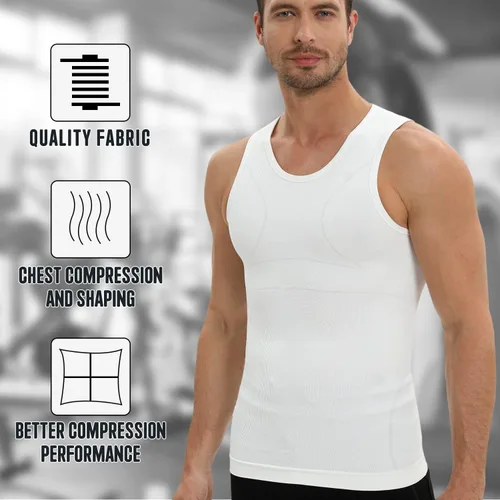 Vista 5 de PODFAN Camisa de compresión para hombre de ginecomastia, camiseta sin mangas adelgazante, chaleco moldeador de cuerpo para hombre, camisetas