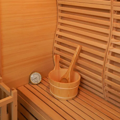Vista 4 de Kit de cubo y cucharón de madera para sauna, accesorios de sauna con termómetro para cualquier barril o sauna de vapor y spa