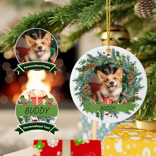 Vista 3 de Adornos de Navidad personalizados para perros 2025 – Adornos de foto de mascota personalizados para decoraciones de árboles de Navidad, adorno