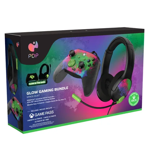 Vista 9 de PDP Space Dust Bundle Pack Rematch Glow Advanced Wired Controller & AIRLITE Glow Wired Headset for Xbox Series XS, Xbox One, & Windows 1011 PC