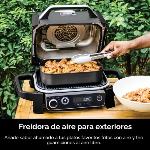 Vista 8 de Ninja Serie Woodfire 7 en 1 (parrilla, barbacoa, asar, freír con aire, deshidratar, rostizar, ahumar) Portátil y resistente a la intemperie