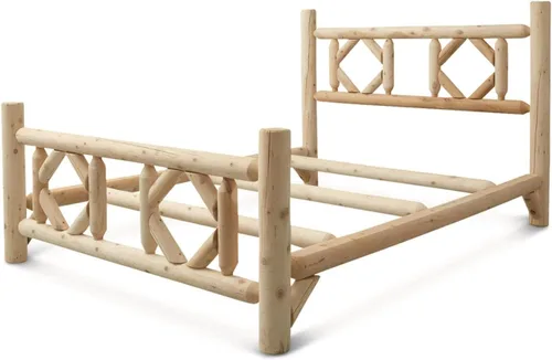 Vista 3 de CASTLECREEK Marco de cama de tronco de cedro de diamante, marco de cama King de madera natural rústica con cabecero