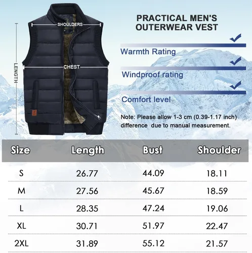 Vista 5 de XinYangNi Men's Winter Warm Outdoor Padded Puffer Vest Thick Fleece Lined Sleeveless Jacket