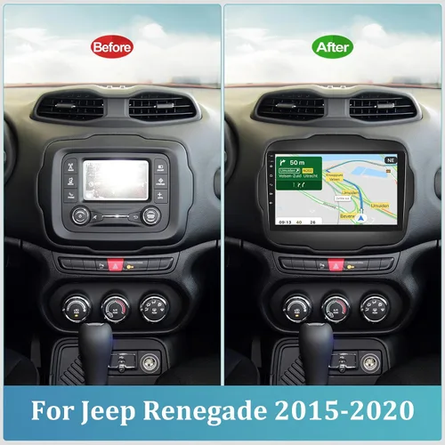 Vista 3 de Radio de coche Android para Jeep Renegade 2015-2020 con DSP, Apple Carplay inalámbrico y Android Auto de 9 pulgadas, pantalla táctil, estéreo
