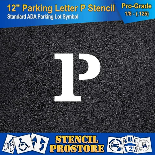 Vista 3 de Plantillas de pavimento – 12 pulgadas – Plantilla de símbolo de estacionamiento con letra «P» – 12 x 12 pulgadas x 1/8 pulgadas (128 mil) – Grado