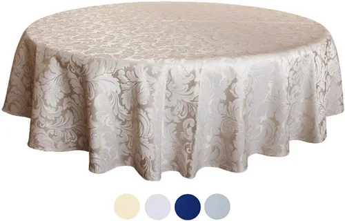 Vista 7 de Tektrum Mantel redondo de damasco jacquard de 70 pulgadas, resistente al agua, a prueba de derrames, resistente a las manchas, sin arrugas, ideal