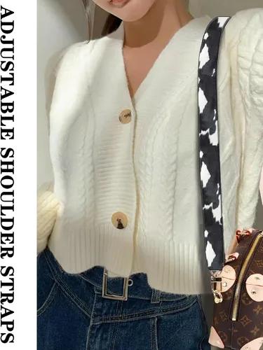 Vista 5 de Correas para bolso, hebillas de oro rosa, correa ancha para hombro, cinturón de repuesto ajustable de moda para bolso cruzado de lona, Blanco Black