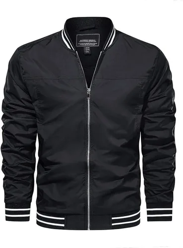 Vista 2 de CRYSULLY Chaqueta para hombre, para primavera, otoño, casual, delgada, con cremallera completa, abrigo