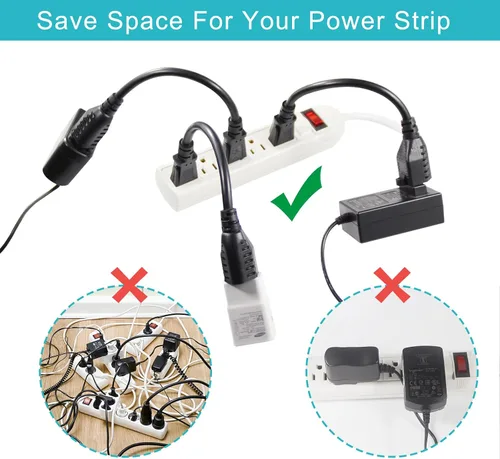 Vista 4 de [1 Pack] Cable de extensión de alimentación corto de 6 pulgadas - Cable de extensión de 3 clavijas mini negro para interiores con puesta a tierra