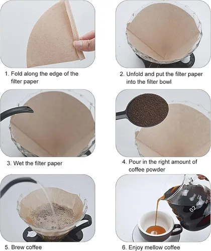 Vista 7 de 100 piezas de papel de filtro de café, polvo de café, papeles de pulpa de madera, colador para taza de filtro, olla de mano, goteo, para colgar
