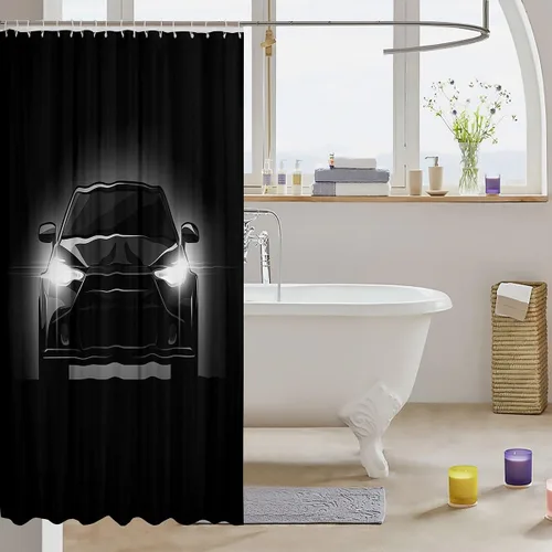Vista 3 de Cortina de ducha de coche de carreras para niños, cortina de baño para niños y adolescentes, juegos de deportes extremos, cortina de ducha de coche