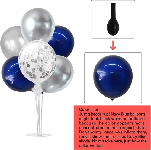 Vista 2 de TONIFUL Juego de 6 centros de mesa de globos de color azul marino y plateado para mesa, kit de arco de globos para decoraciones de graduación 2026