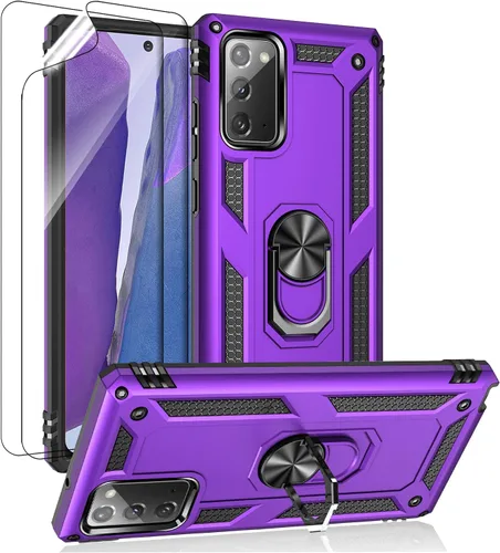 Vista 9 de Funda para Samsung Galaxy Note 20, Note20 5G con protectores de pantalla HD, soporte de anillo de metal de grado militar Androgate con soporte de 15