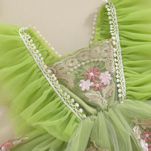 Vista 4 de Ursobutegl Mameluco de princesa para bebé recién nacida, vestido de malla bordado, elegante, tutú con falda, overol para cumpleaños