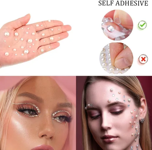 Vista 3 de 1600 piezas de perlas y joyas autoadhesivas para ojos, cuerpo, cara, cabello, gemas y perlas para maquillaje, bricolaje, manualidades, accesorios